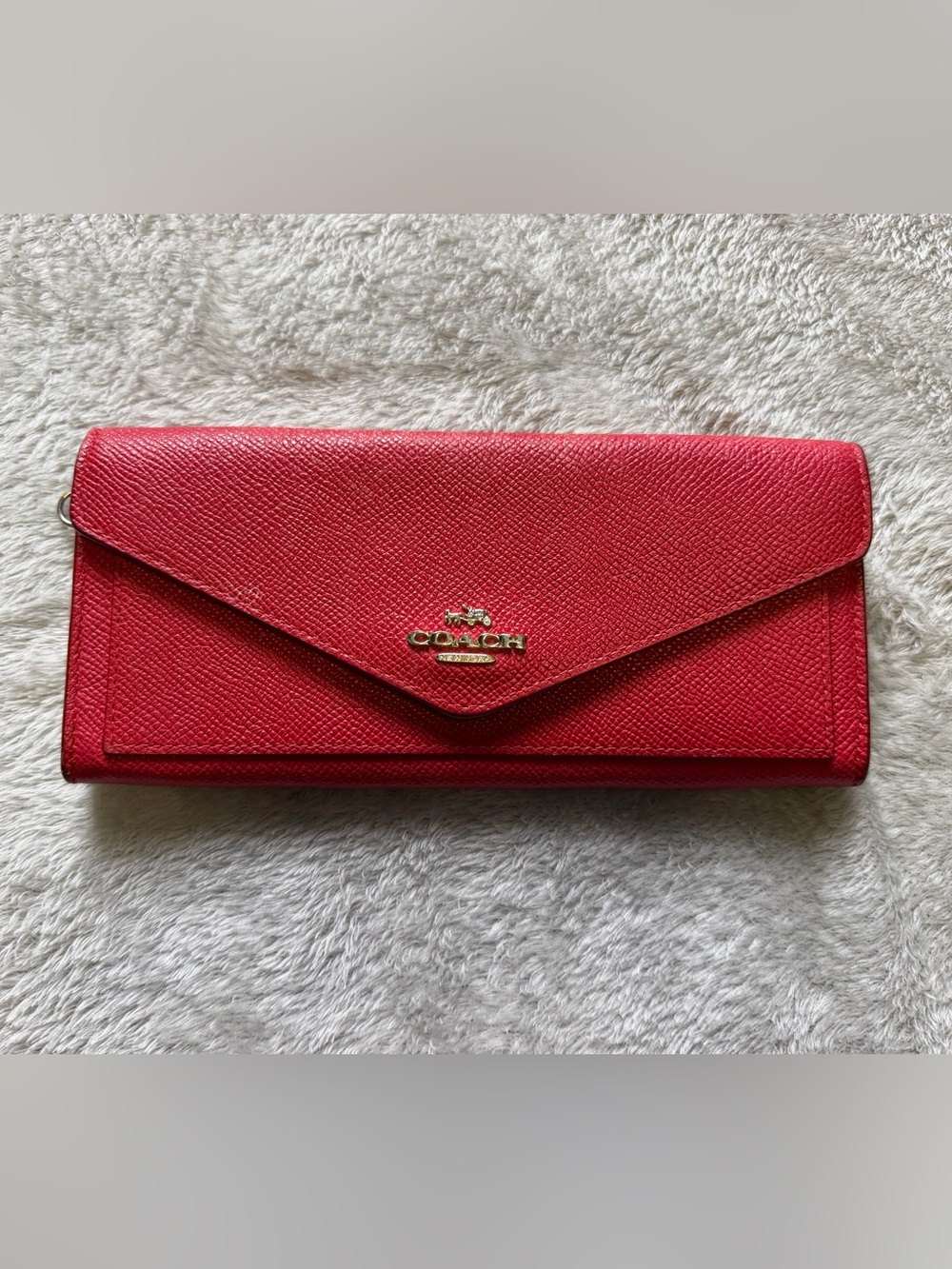 Coach Red Textured Leather Envelope Wallet with Gold Logo